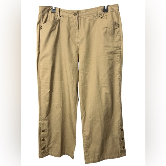 Larry Levine 100% Cotton Women’s Khaki Wide Leg Cropped Chino Pants Size 14 - Picture 1 of 4